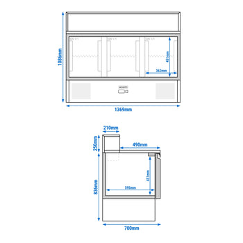 Stół Sałatkowy PREMIUM - 1368 mm - nadstawka ze stali nierdzewnej dla 8x GN 1/6 - 3 drzwi - Prime Gastro