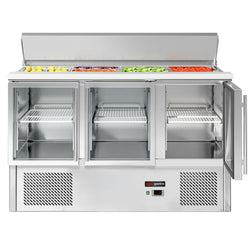 Stół chłodniczy sałatkowy ECO - 1368mm - 3 drzwi szklane - pokrywa uchylna