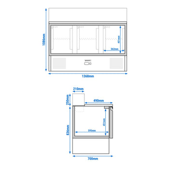 Stół Sałatkowy PREMIUM - 1368mm - szklana nadstawka dla 8x GN 1/6 - 3 szklane drzwi - Prime Gastro