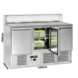 Commercial Saladette Counter ECO - 1368mm - 368L - 3 doors - with square glass canopy for 8 x GN 1/6