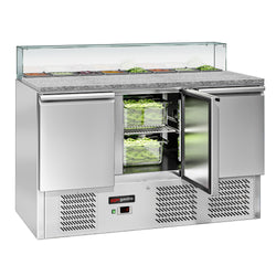 Commercial Saladette Counter ECO - 1368mm - 368L - 3 doors - with square glass canopy for 8 x GN 1/6