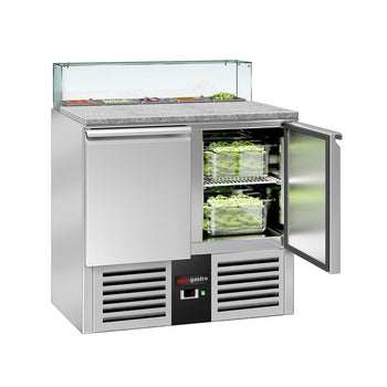 Stół sałatkowy PREMIUM - 900mm - Szklana nadstawka na 5x GN 1/6 - 2 drzwi - Prime Gastro