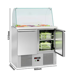 Commercial Saladette Counter ECO - 900mm - 240L - 2 doors - with glass canopy for 2 x GN 1/1 & 3 x GN 1/6