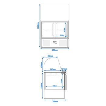 Stół Sałatkowy PREMIUM - 900 mm - wysoka szklana nadstawka - 2x GN 1/1 i 3x GN 1/6 - 2 drzwi - Prime Gastro