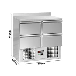 Stół chłodniczy ECO - 900x700 mm - 4 szuflady & panel tylny