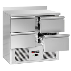 Stół chłodniczy ECO - 900x700 mm - 4 szuflady & panel tylny