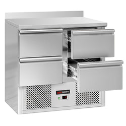Stół chłodniczy ECO – 900 x 700 mm – z 4 szufladami – z rantem