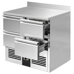 Stół chłodniczy PREMIUM - 900x700 mm - 4 szuflady & panel tylny