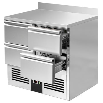 Stół chłodniczy PREMIUM - 900x700 mm - 4 szuflady & panel tylny - Prime Gastro