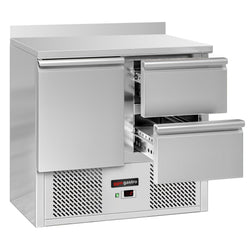 Stół chłodniczy ECO - 900x700 mm - z 1 drzwiami & 2 szufladami & panelem tylnym