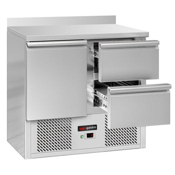 Stół chłodniczy ECO - 900x700 mm - z 1 drzwiami & 2 szufladami & panelem tylnym - Prime Gastro