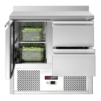 Stół chłodniczy ECO - 900x700 mm - z 1 drzwiami & 2 szufladami & panelem tylnym - Prime Gastro