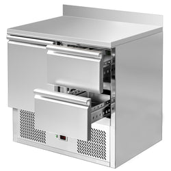 Stół chłodniczy ECO - 900x700 mm - z 1 drzwiami & 2 szufladami & panelem tylnym