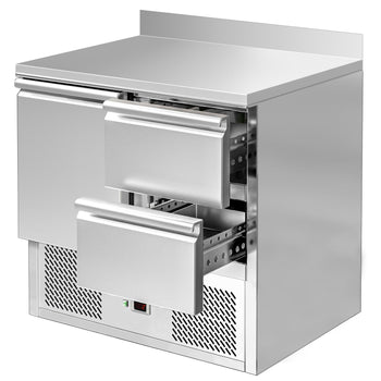 Stół chłodniczy ECO - 900x700 mm - z 1 drzwiami & 2 szufladami & panelem tylnym - Prime Gastro