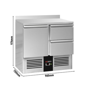 Stół Chłodniczy PREMIUM - 900x700 mm - z 1 drzwiami & 2 szufladami & panelem tylnym - Prime Gastro