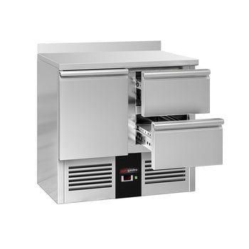 Stół Chłodniczy PREMIUM - 900x700 mm - z 1 drzwiami & 2 szufladami & panelem tylnym - Prime Gastro