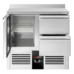 Stół Chłodniczy PREMIUM - 900x700 mm - z 1 drzwiami & 2 szufladami & panelem tylnym