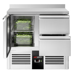 Stół Chłodniczy PREMIUM - 900x700 mm - z 1 drzwiami & 2 szufladami & panelem tylnym