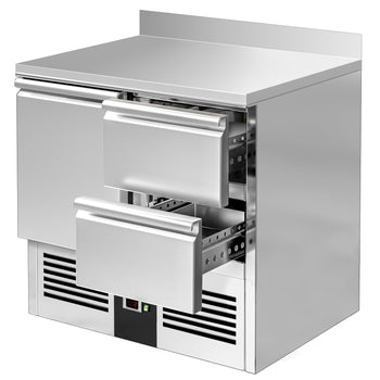 Stół Chłodniczy PREMIUM - 900x700 mm - z 1 drzwiami & 2 szufladami & panelem tylnym - Prime Gastro