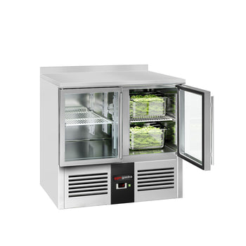 Stół chłodniczy PREMIUM - 900x700 mm - 2 szklane drzwi & panel tylny - Prime Gastro