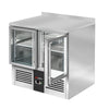 Stół chłodniczy PREMIUM – 900 x 700 mm – z 2 drzwiami szklanymi – z rantem