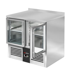 Stół chłodniczy PREMIUM - 900x700 mm - 2 szklane drzwi & panel tylny