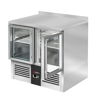 Stół chłodniczy PREMIUM - 900x700 mm - 2 szklane drzwi & panel tylny - Prime Gastro