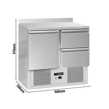 Stół chłodniczy ECO - 900x700 mm - z 1 drzwiami & 2 szufladami & panelem tylnym - Prime Gastro
