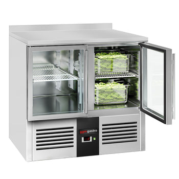 Stół chłodniczy PREMIUM - 900x700 mm - 2 szklane drzwi & panel tylny - Prime Gastro