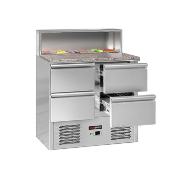 Stół Sałatkowy ECO - 903 mm - 4 szuflady - dla 5x GN 1/6 - nadstawka ze stali nierdzewnej - Prime Gastro