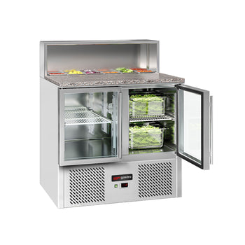 Saladette ECO - 903 mm - 2 szklane drzwi - z blatem ze stali nierdzewnej dla 5x GN 1/6 - Prime Gastro