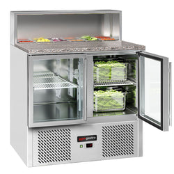 Saladette ECO - 903 mm - 2 szklane drzwi - z blatem ze stali nierdzewnej dla 5x GN 1/6