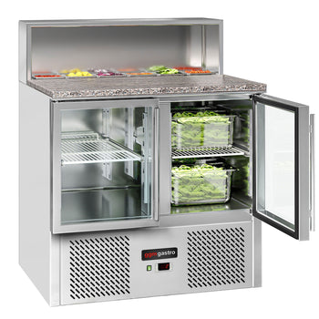 Saladette ECO - 903 mm - 2 szklane drzwi - z blatem ze stali nierdzewnej dla 5x GN 1/6 - Prime Gastro