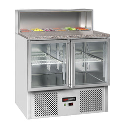 Saladette ECO - 903 mm - 2 szklane drzwi - z blatem ze stali nierdzewnej dla 5x GN 1/6