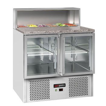 Saladette ECO - 903 mm - 2 szklane drzwi - z blatem ze stali nierdzewnej dla 5x GN 1/6 - Prime Gastro