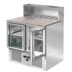 Saladette ECO - 903 mm - 2 szklane drzwi - z blatem ze stali nierdzewnej dla 5x GN 1/6