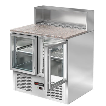 Saladette ECO - 903 mm - 2 szklane drzwi - z blatem ze stali nierdzewnej dla 5x GN 1/6 - Prime Gastro