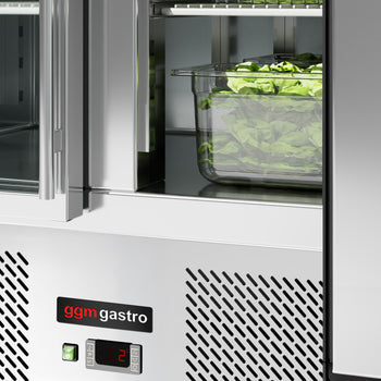 Saladette ECO - 903 mm - 2 szklane drzwi - z wlotem na 2x GN i 3x GN 1/6 oraz pokrywą ze stali nierdzewnej - Prime Gastro