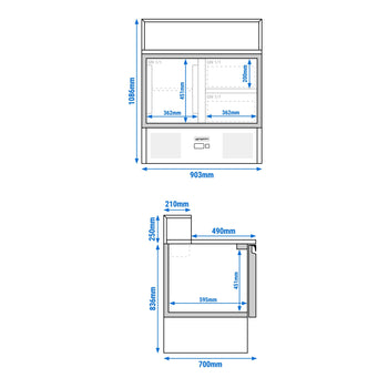 Stół Sałatkowy PREMIUM - 903 mm - nadstawka ze stali nierdzewnej dla 5x GN 1/6 - 1 drzwi & 2 szuflady - Prime Gastro