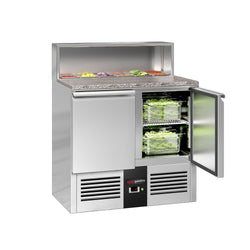 Stół Sałatkowy PREMIUM - 903 mm - nadstawka ze stali nierdzewnej dla 5x GN 1/6 - 2 drzwi