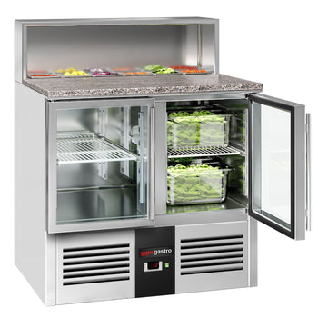 Stół Sałatkowy PREMIUM - 903 mm - nadstawka ze stali nierdzewnej - dla 5x GN 1/6 - 2 szklane drzwi - Prime Gastro