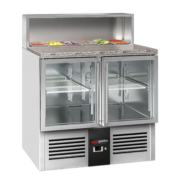 Stół Sałatkowy PREMIUM - 903 mm - nadstawka ze stali nierdzewnej - dla 5x GN 1/6 - 2 szklane drzwi - Prime Gastro