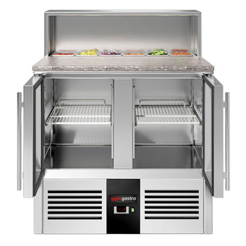 Stół Sałatkowy PREMIUM - 903 mm - nadstawka ze stali nierdzewnej - dla 5x GN 1/6 - 2 szklane drzwi - Prime Gastro