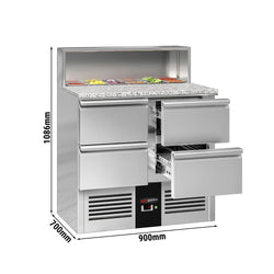 Commercial Saladette Counter PREMIUM - 903mm - 240L - 4 drawers - open top for 5 x GN 1/6 & stainless steel hinged lid