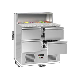 Commercial Saladette Counter ECO - 903mm - 240L - Black Front - 4 drawers - with glass canopy for 5 x GN 1/6 & stainless steel hinged lid