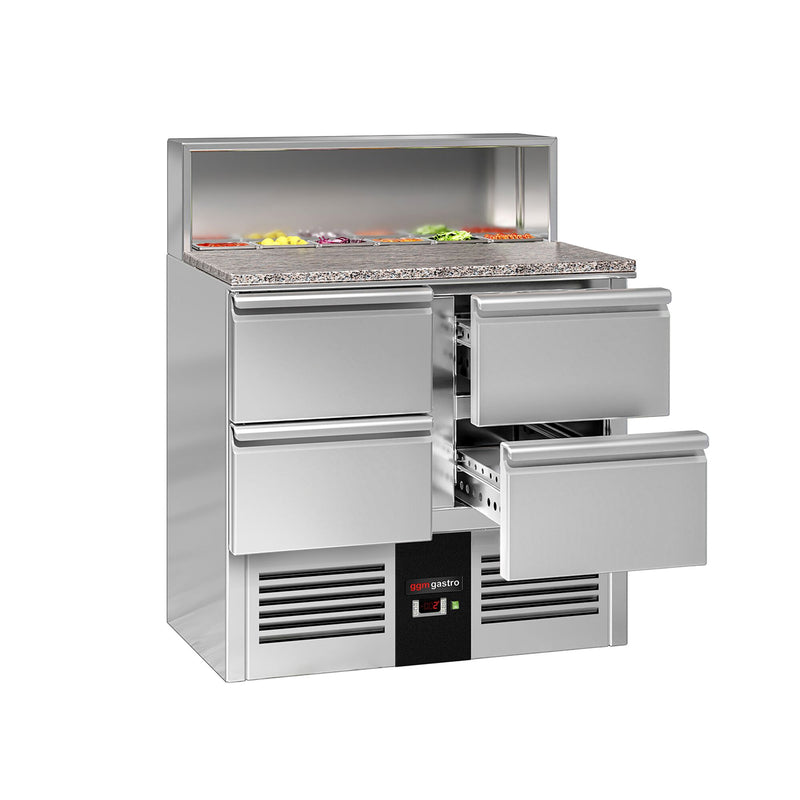 Stół Sałatkowy PREMIUM - 903 mm - nadstawna ze stali nierdzewnej - 5x GN 1/6 - 4 szuflady