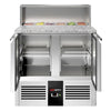 Commercial Saladette Counter PREMIUM - 903mm - 240L - 2 doors - open top for 5 x GN 1/6 & stainless steel hinged lid