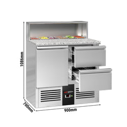 Commercial Saladette Counter PREMIUM - 903mm - 240L - 1 door & 2 drawers - open top for 5 x GN 1/6 & stainless steel hinged lid