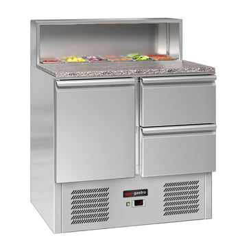 Stół Sałatkowy ECO - 903 mm - 1 drzwi i 2 szuflady - dla 5x GN 1/6 - nadstawka ze stali nierdzewnej - Prime Gastro