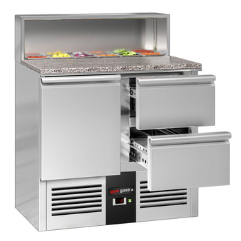 Stół Sałatkowy PREMIUM - 903 mm - nadstawka ze stali nierdzewnej dla 5x GN 1/6 - 1 drzwi & 2 szuflady - Prime Gastro